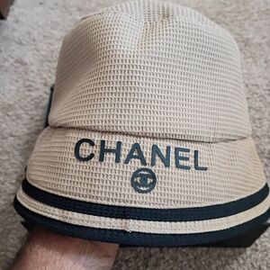 CHANEL Beige and Black Bucket Hat